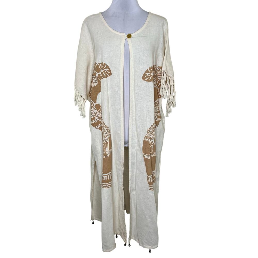 Simply Class Kaftan Duster One Size African Culture Women Art Ethnic Beaded Slit